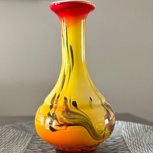 Vintage Vibrant Yellow and Orange Glass Vase